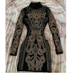 Fashion Nova Black and Gold Long Sleeve Dress